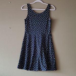 Navy and white polka dot dress